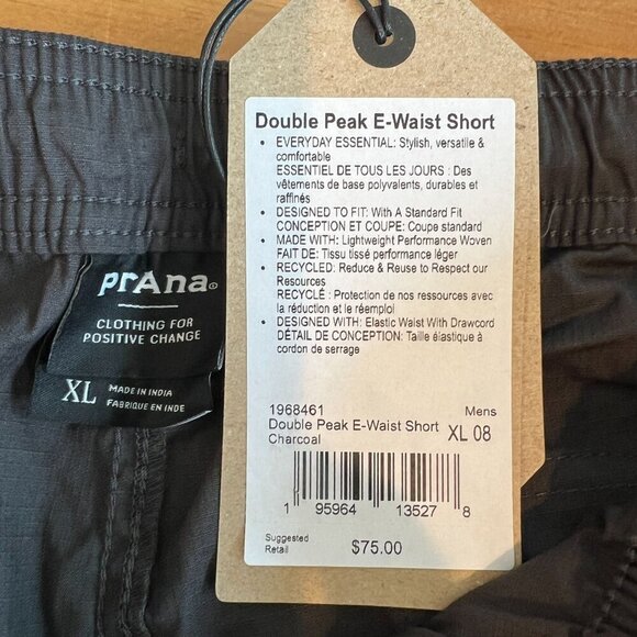 prAna Men's Double Peak E-Waist Everyday Hiking Short  XL/ 8"L in Charcoal Gray - Picture 7 of 9